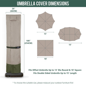 Rachmi umbrella cover zipper and pole close-up highlights easy on-off access.