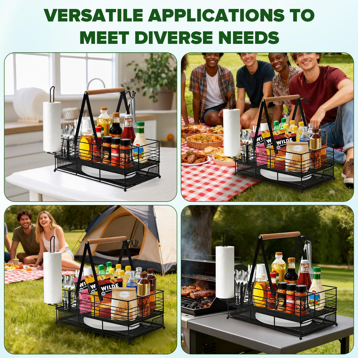 RACOBOT Grill Caddy versatile design suits backyard, camping, and picnics.