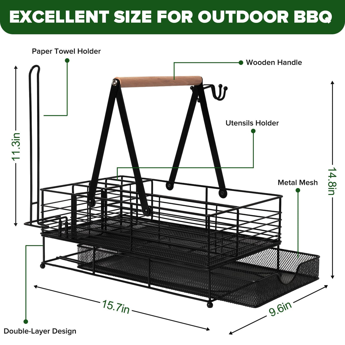 RACOBOT Grill Caddy paper towel holder keeps towels within reach for quick cleanups.