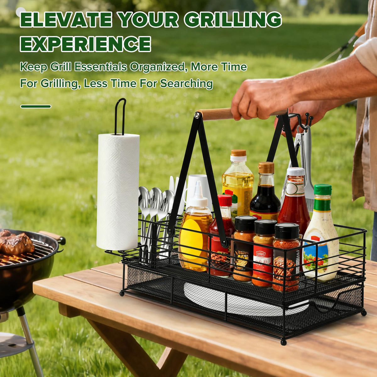RACOBOT Grill Caddy wooden handle provides comfortable moving between spots.