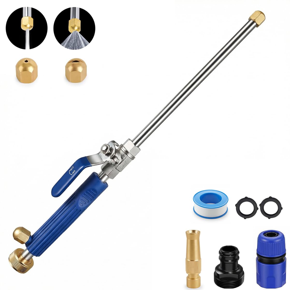 Raddile Hydro Jet extendable wand in blue for reaching high gutters and efficient car washing.