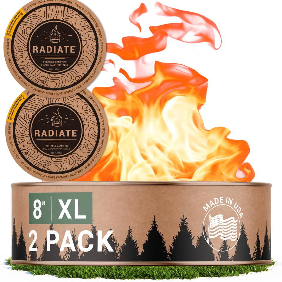 Radiate 2 Pack XL on a tabletop creates a warm campfire ambiance.