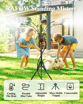 Rafow adjustable-height tripod demonstrates versatile mist coverage for different seating areas