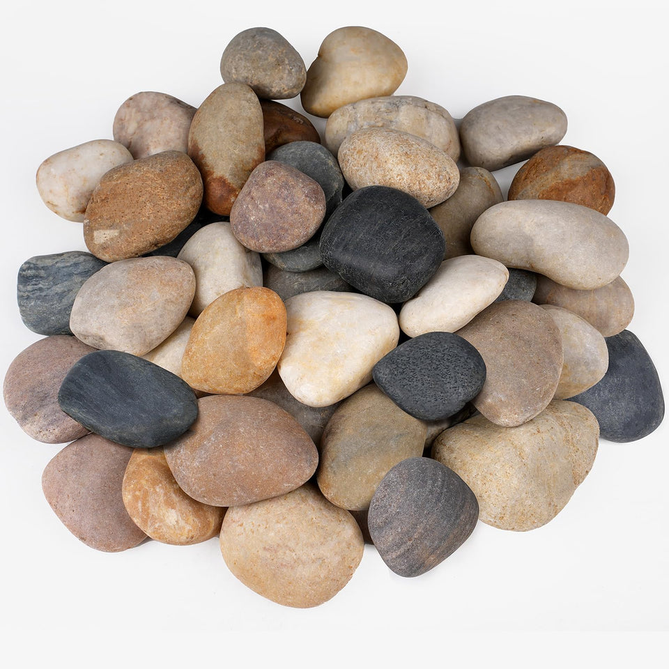 Rahato natural river stones for outdoor landscaping add texture to paths and borders