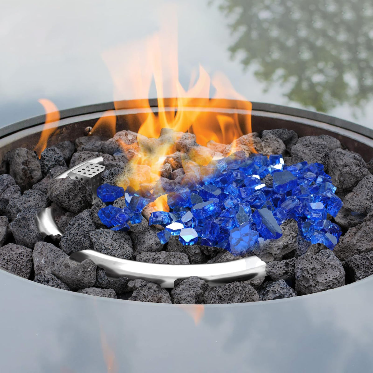 Rahato lava rocks on fire table layout enhances ambiance and heat retention