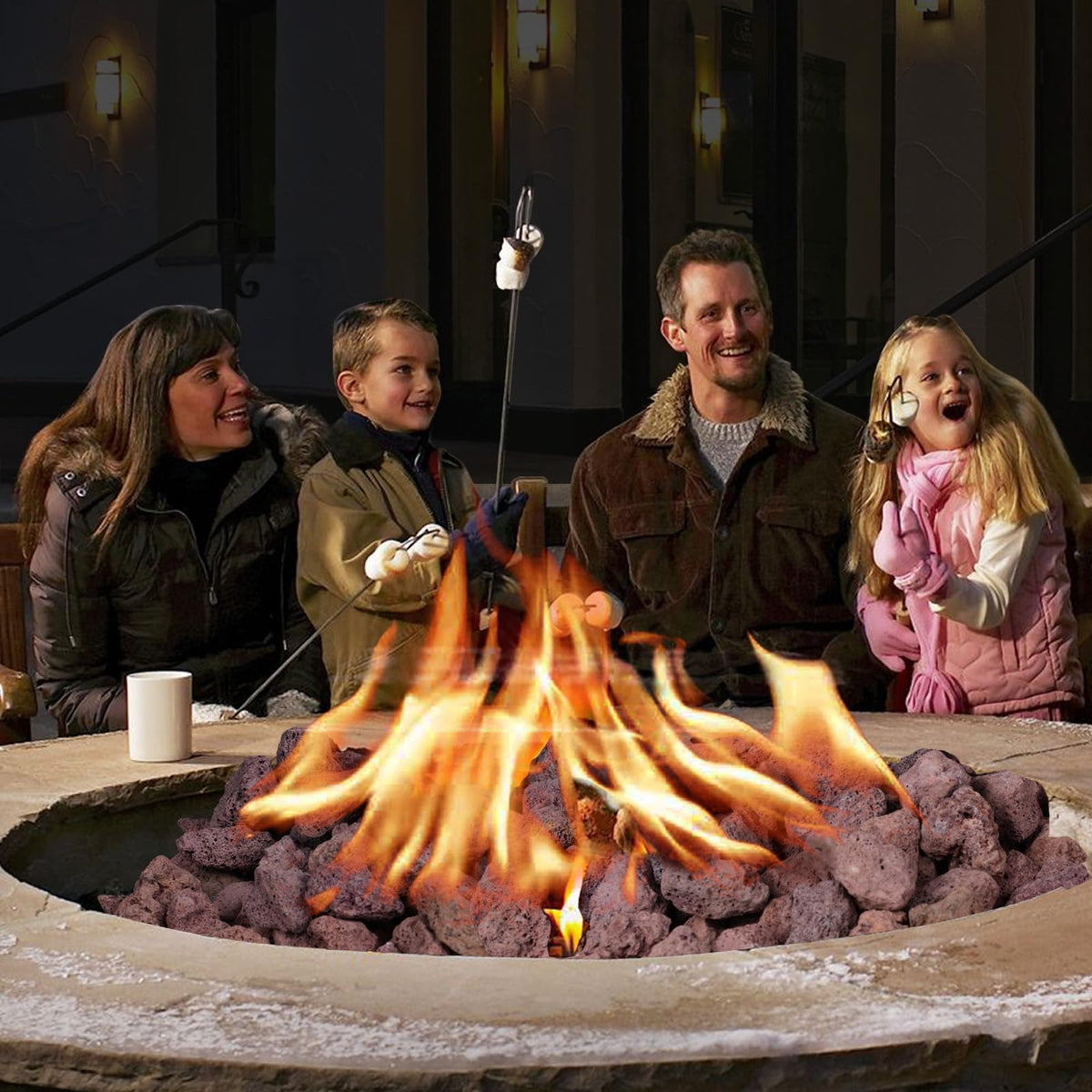 Rahato lava rocks used for smoke-free, soot-free burning in fire displays.