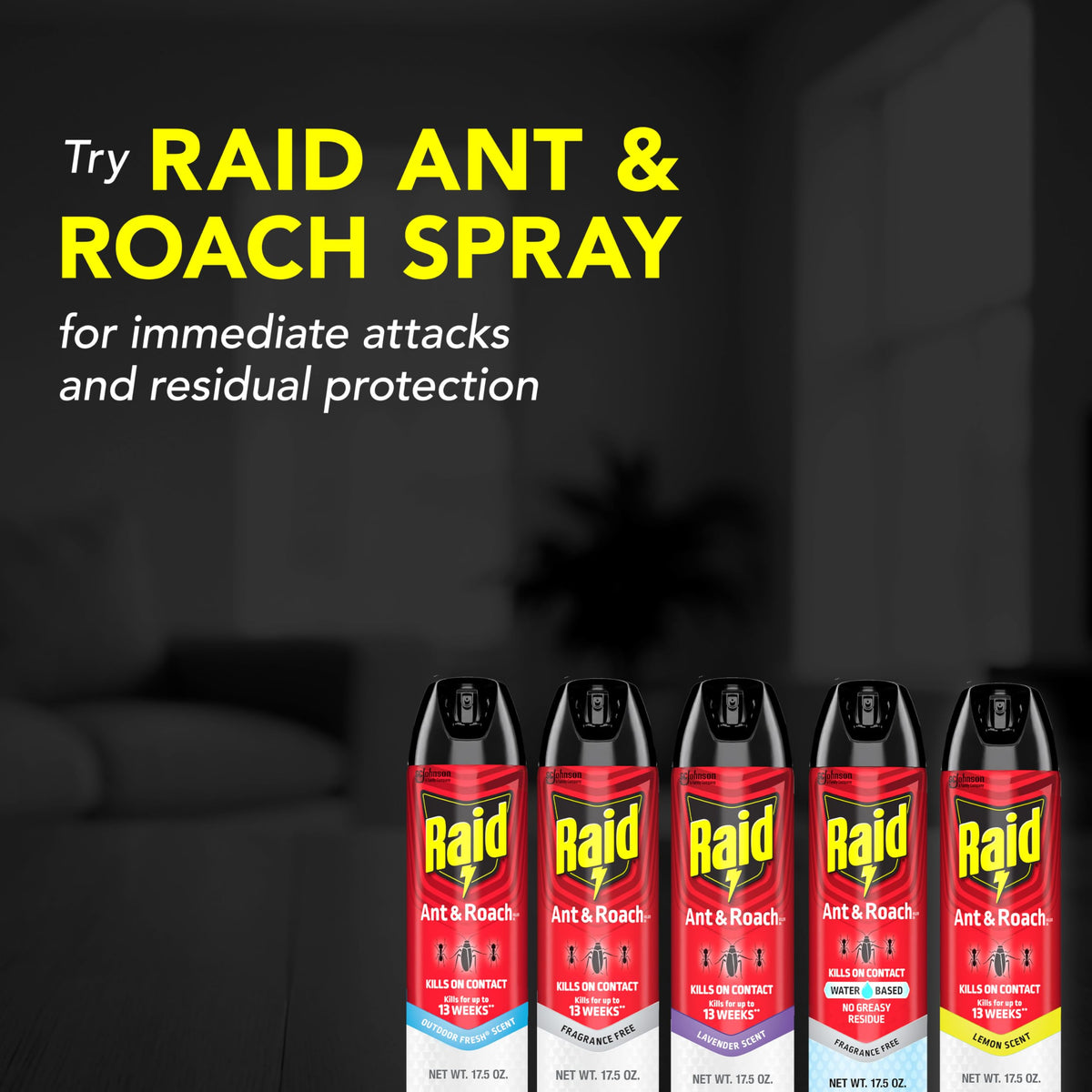 Raid Ant Roach Killer odor-free formula for clean rooms.