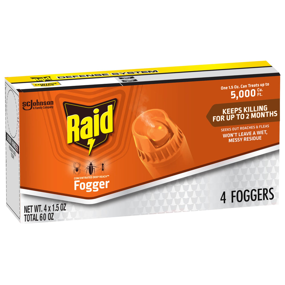 Raid Deep Reach Fogger provides broad room coverage with penetrating fog for quick pest control