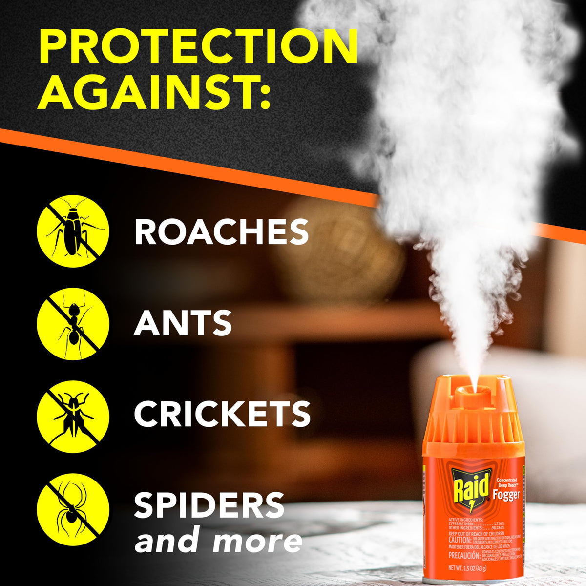 Raid Deep Reach Fogger reaches cracks and crevices along a wall seam