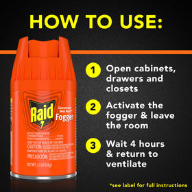 Raid Deep Reach Fogger sealed can with safety directions visible