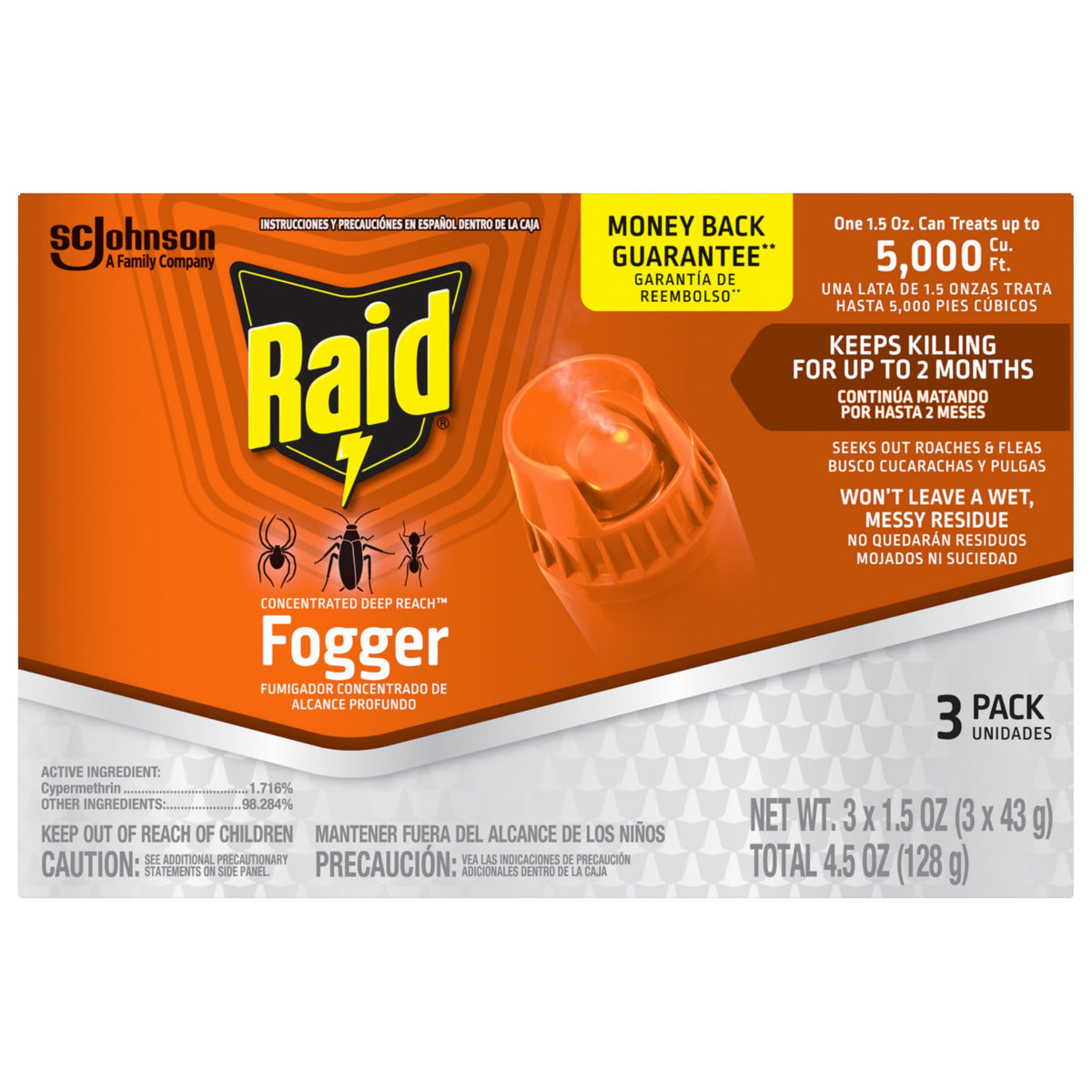 Raid Deep Reach Fogger spray action captured mid-use for deep-reaching pest control