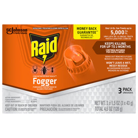 Raid Deep Reach Fogger spray action captured mid-use for deep-reaching pest control