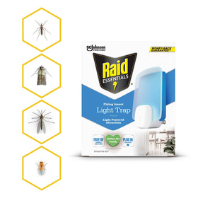 Raid Essentials light-trap LED attraction demonstrates continuous light technology luring pests.