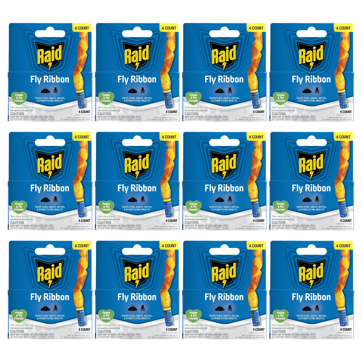 Raid FR3-RAID fly catcher ribbon four-count strips attract flies on contact