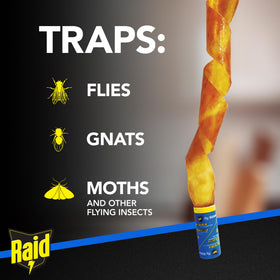 Closeup of sticky sections on Raid FR3-RAID ribbon catching insects