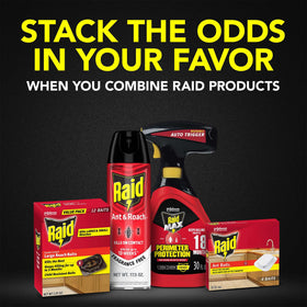 12-count Raid Large Roach Baits pack ready for long-term indoor protection.