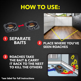 Bait being snapped into place by Raid Large Roach Baits near a baseboard.