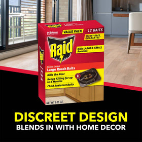 Raid Large Roach Baits nest-transfer action illustrating rapid colony reduction.
