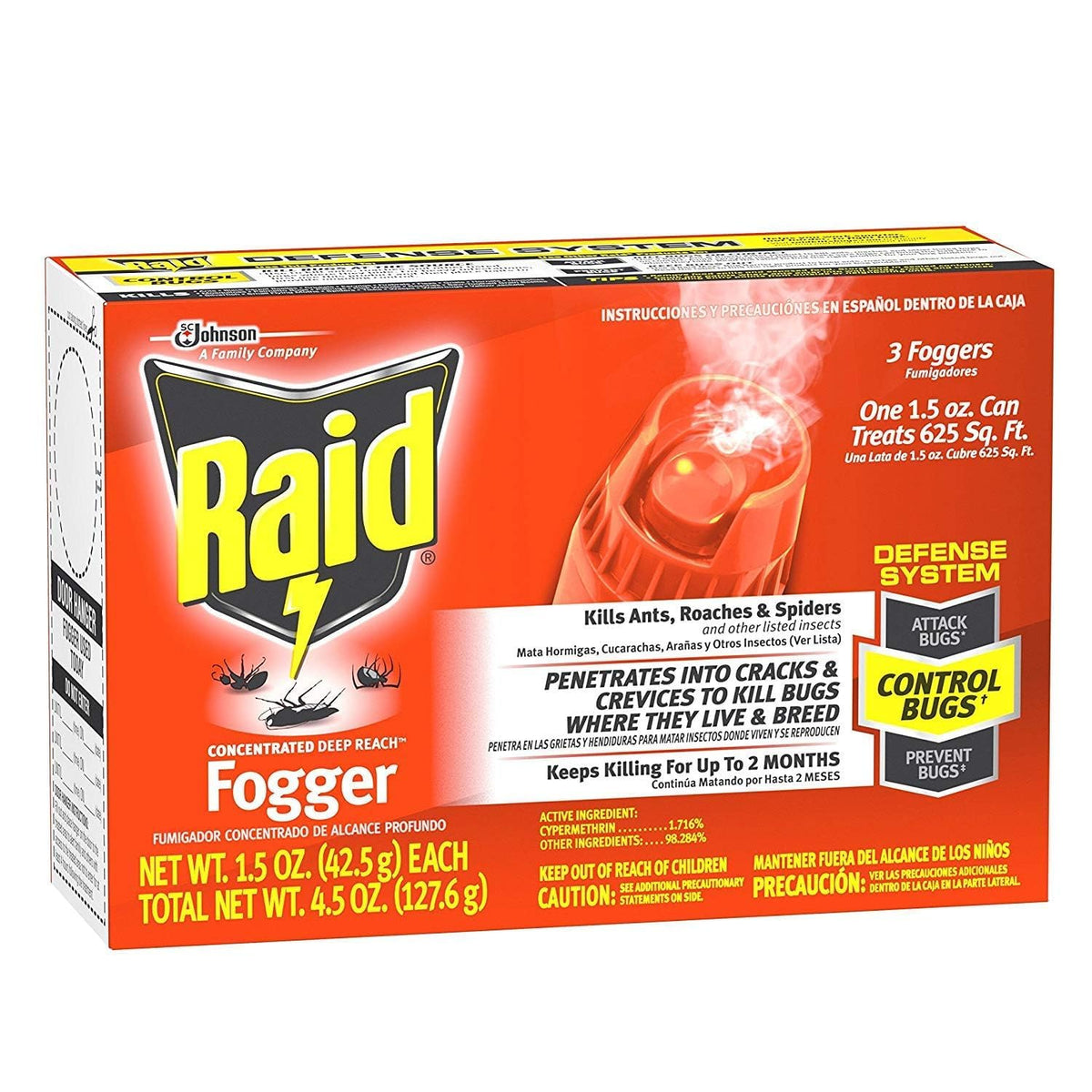 Raid Max Fogger bottle for indoor pest control with deep reach.