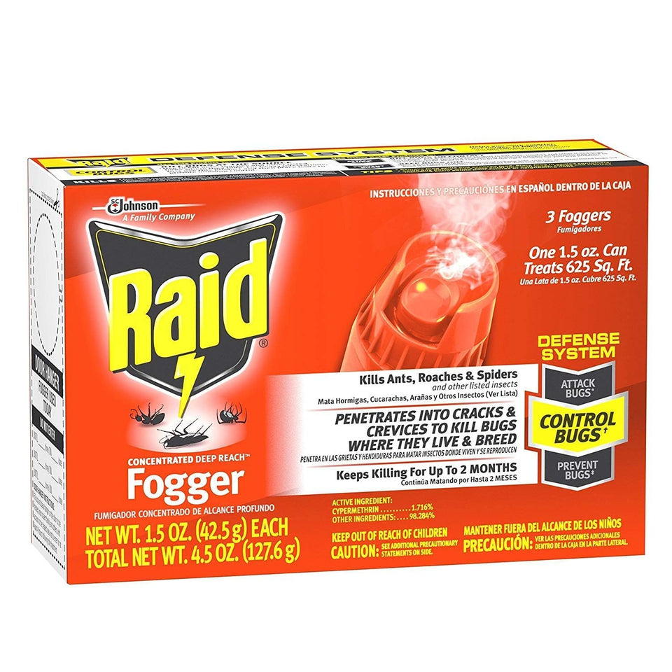 Raid Max Fogger bottle for indoor pest control with deep reach.
