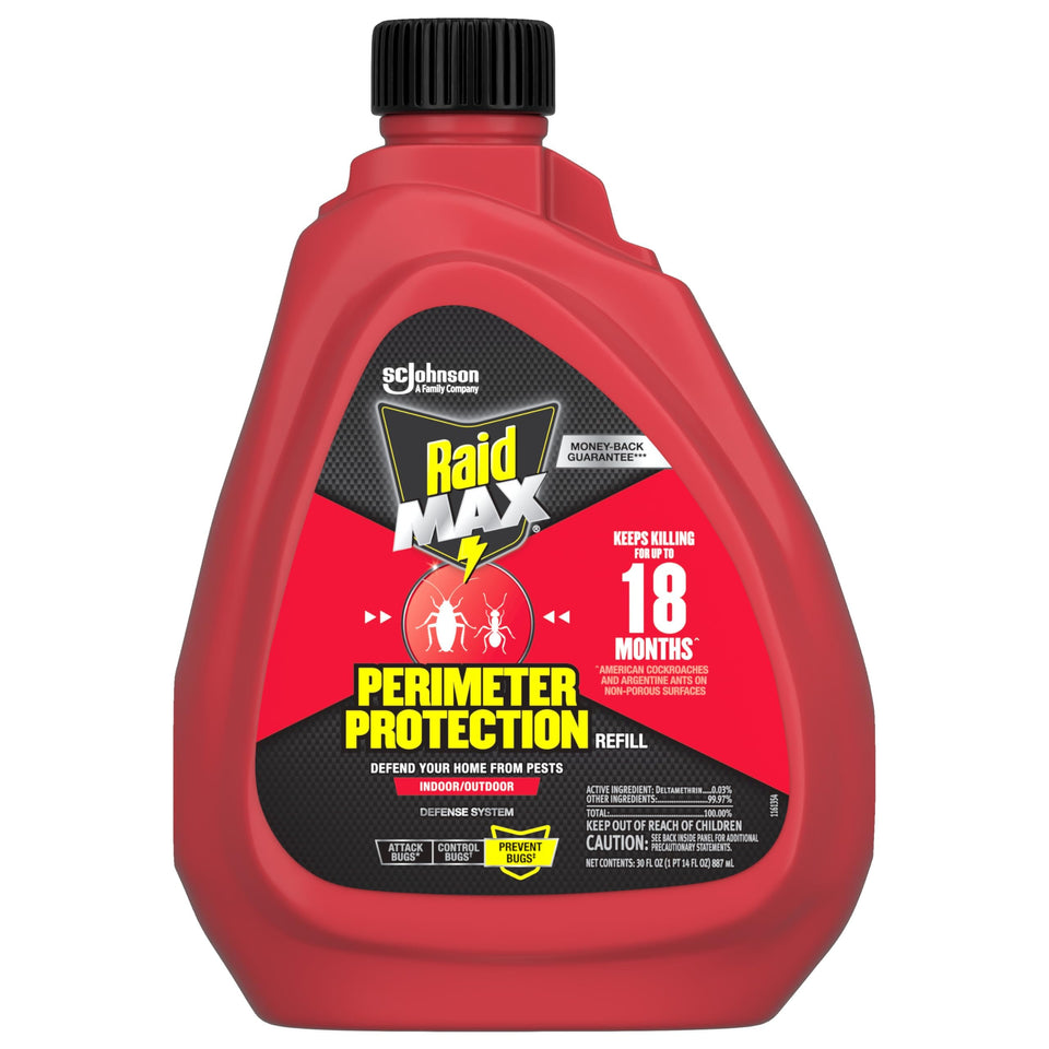 Raid MAX Perimeter Protection spray-action demonstrates easy application around the home.