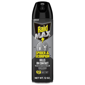 Raid Max Spider Killer bottle pour demonstrates direct contact-kill action against pests.