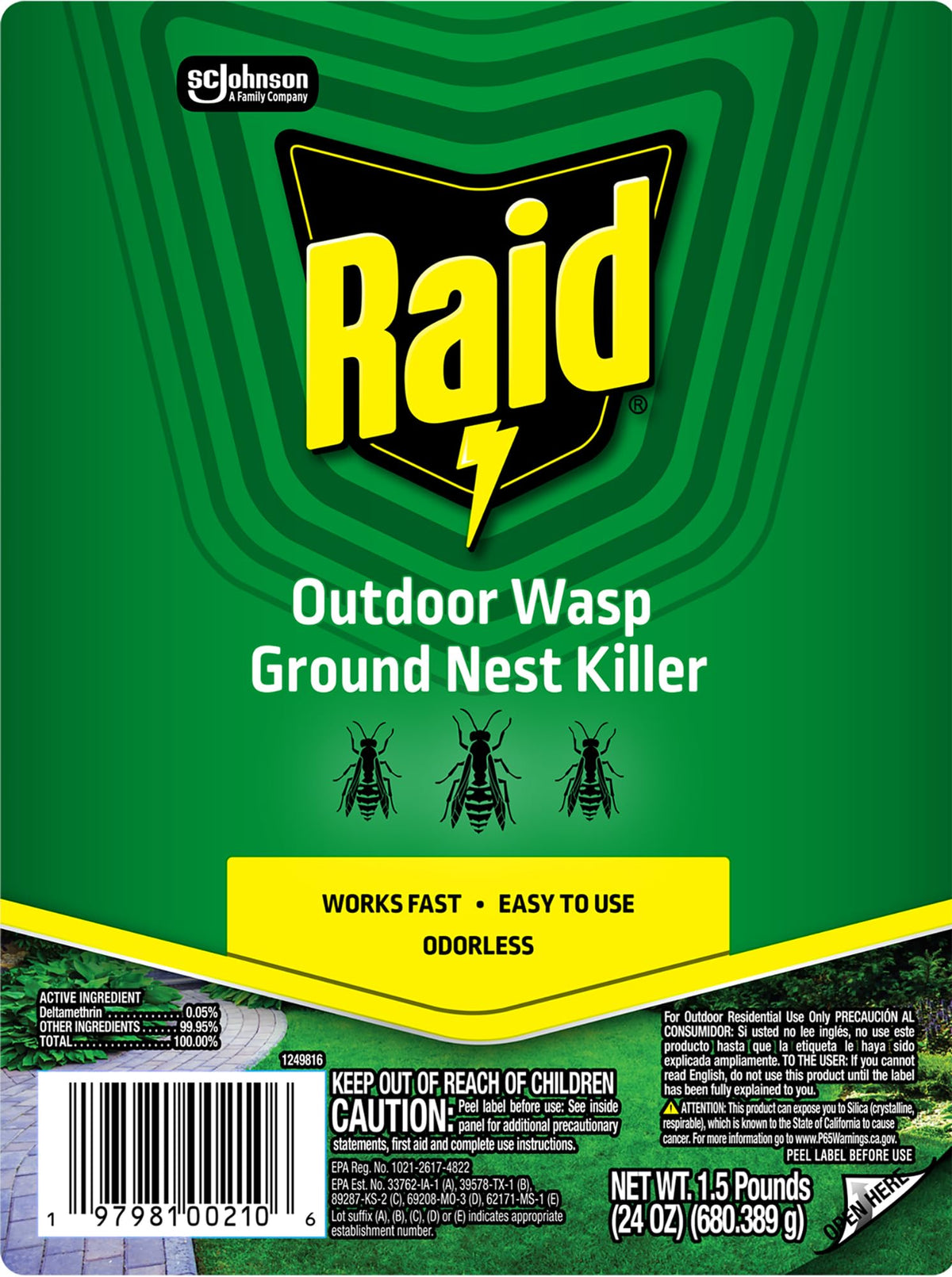 Raid Outdoor Wasp Nest Killer odorless formula enables comfortable outdoor use.