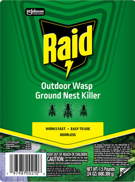 Raid Outdoor Wasp Nest Killer odorless formula enables comfortable outdoor use.