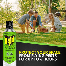 Product shows 900 sq ft coverage for larger yards with Raid Fogger.