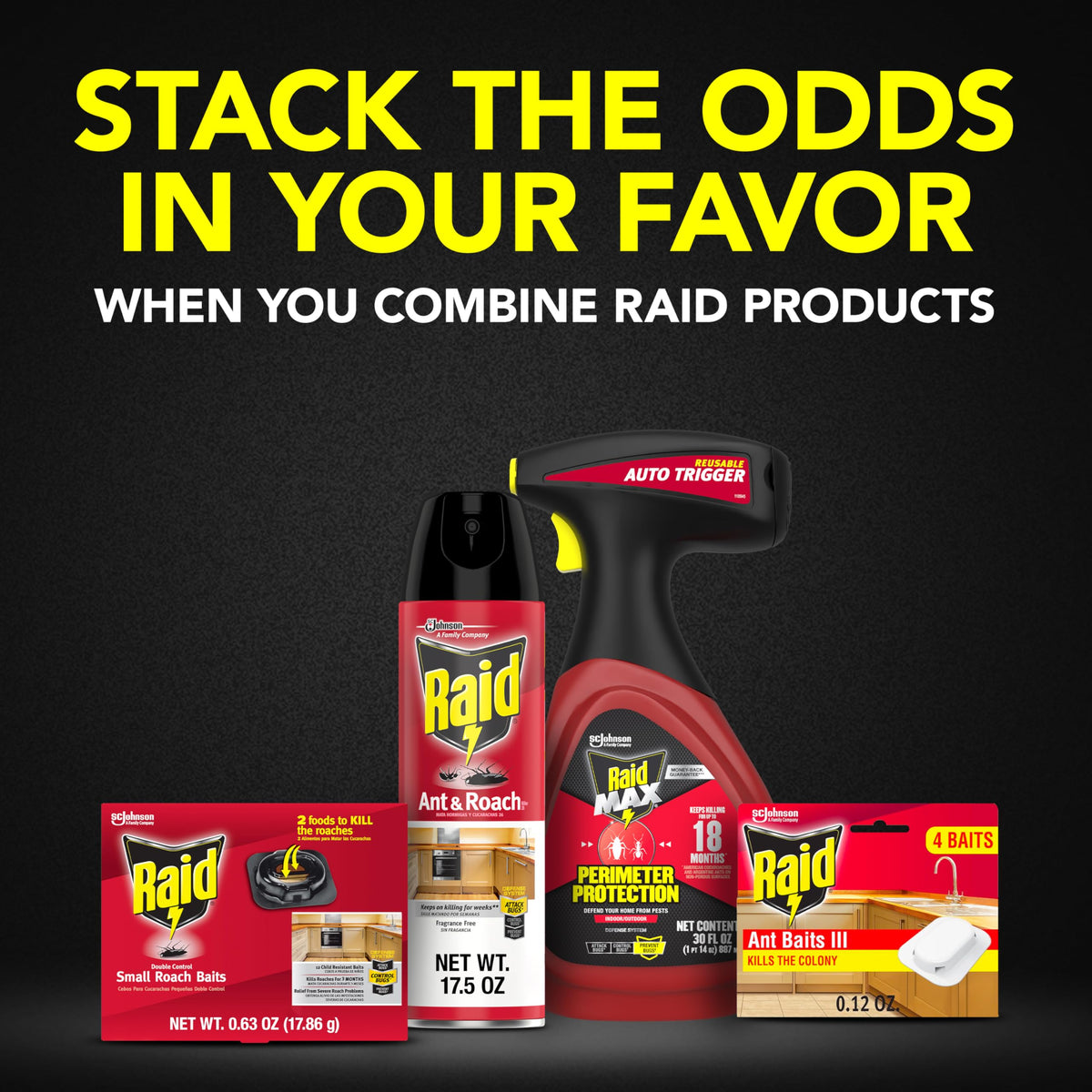 Raid roaches attracted to baits close-up supports nest-targeted control.