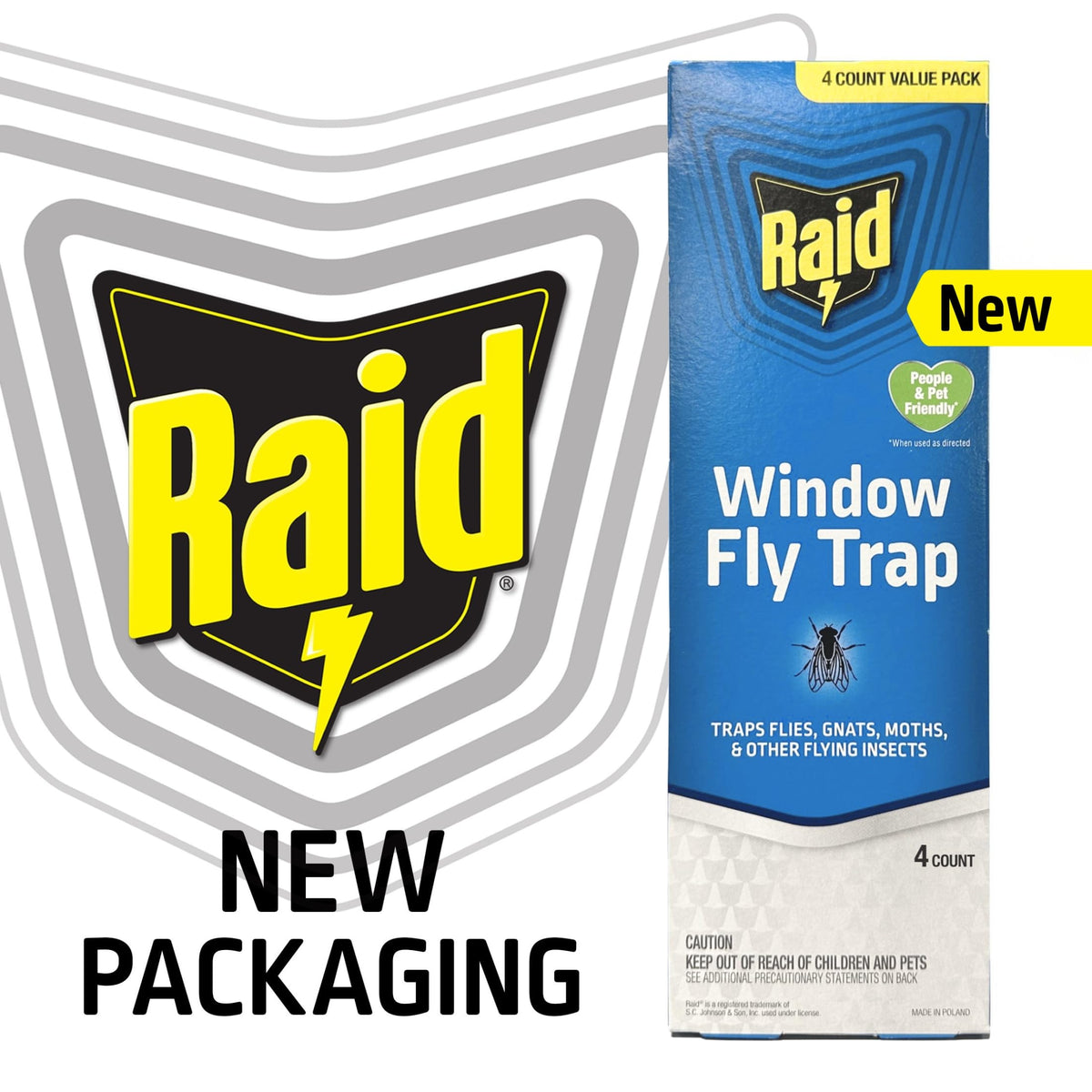 Raid Window Fly Trap on window shows transparent, nearly invisible design.