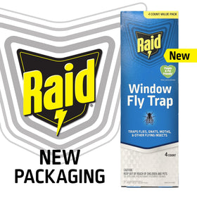 Raid Window Fly Trap on window shows transparent, nearly invisible design.