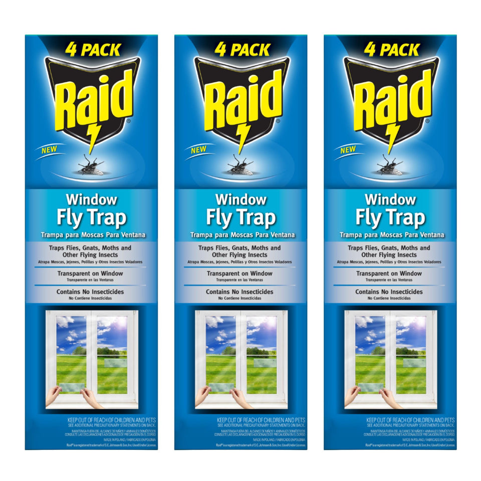 Raid Window Fly Trap three-pack box for versatile multi-room use.