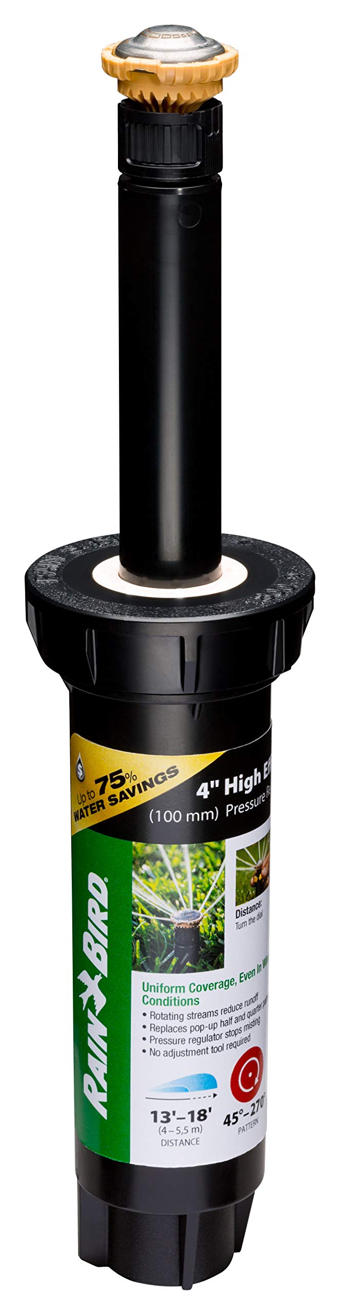 Rain Bird 12SAPROPR rotary sprinkler with PRS regulator offering wind-resistant coverage.