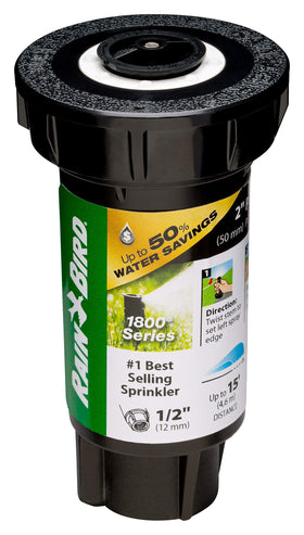 Rain Bird 1802HV15PR 2-inch pop-up height offers versatile coverage for lawns and beds.