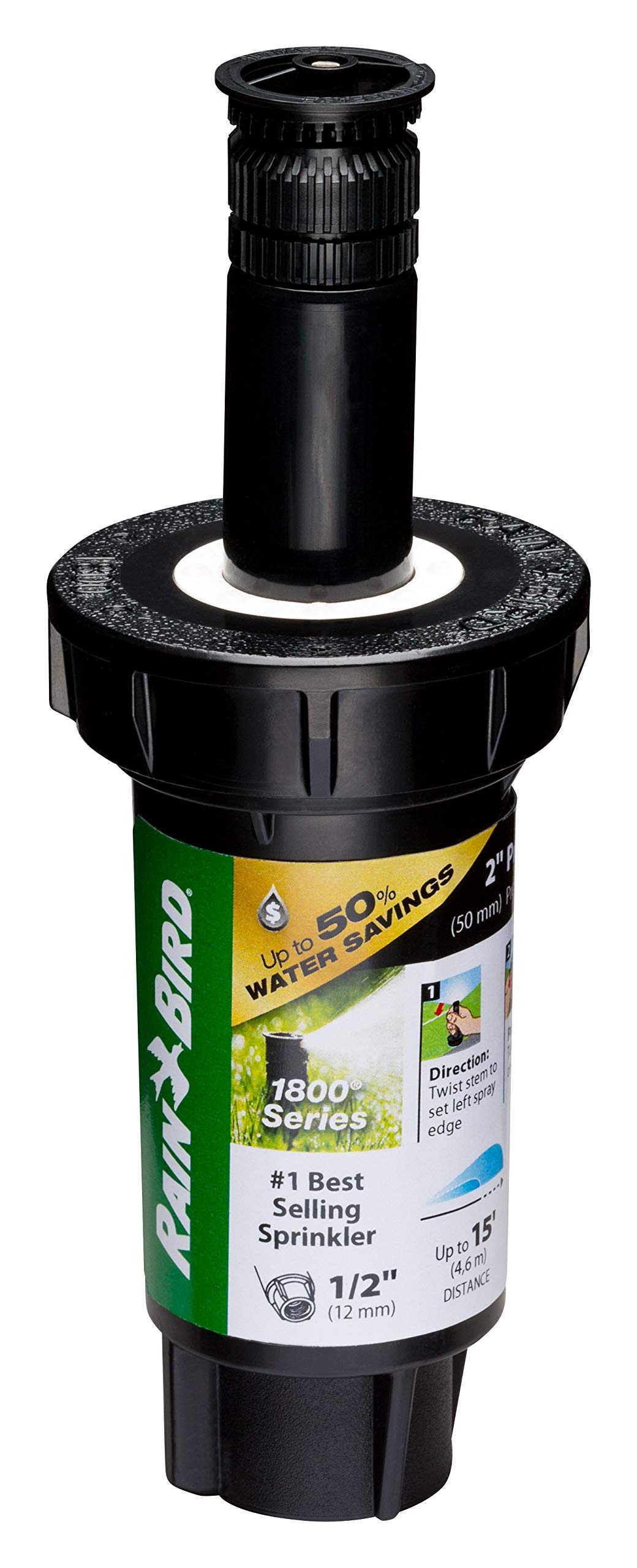 Rain Bird 1802HV15PR with adjustable 360 pattern delivers precise irrigation across irregular lawns.