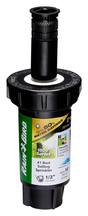 Rain Bird 1802HV15PR with adjustable 360 pattern delivers precise irrigation across irregular lawns.