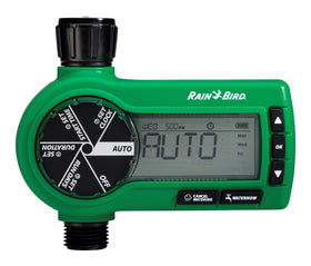 Rain Bird 1ZEHTMR timer with large dial readout for easy 7-day scheduling.