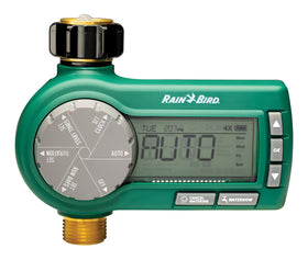 Rain Bird 1ZEHTMRP digital hose-end timer with programmable irrigation settings.
