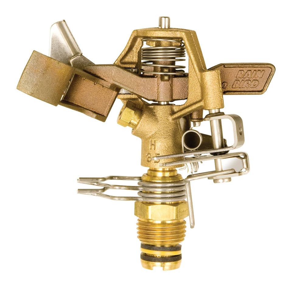 Rain Bird 25PJDAC brass impact sprinkler ready for even garden irrigation