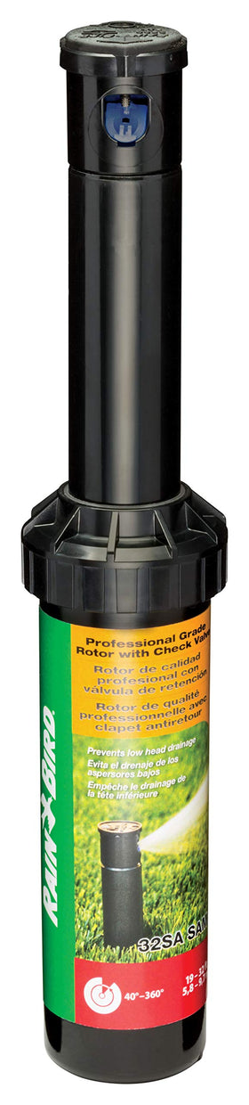 Rain Bird 32SA gear-drive rotor exterior shows durable housing for reliable lawn irrigation