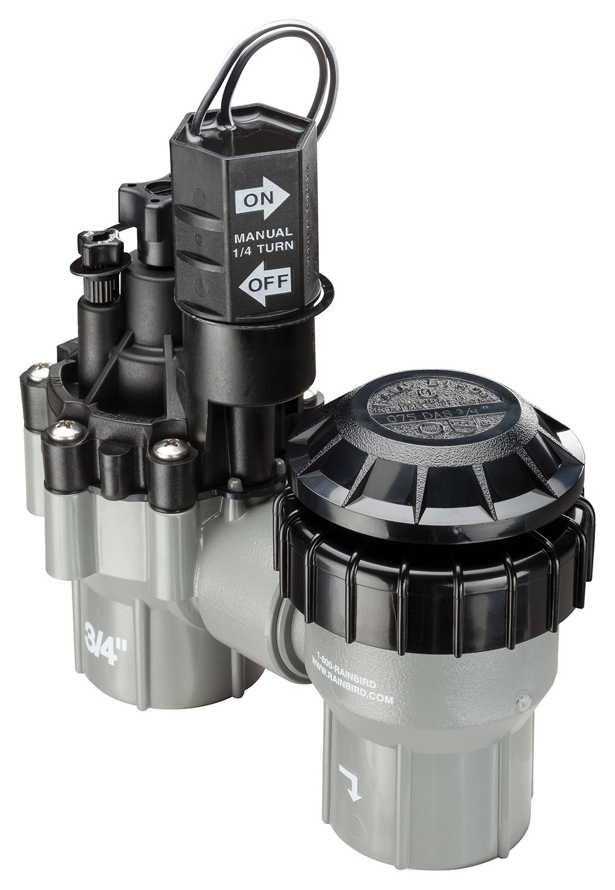 Rain Bird DASASVF075 flow-control knob close-up demonstrating adjustable flow for optimized sprinkler performance.