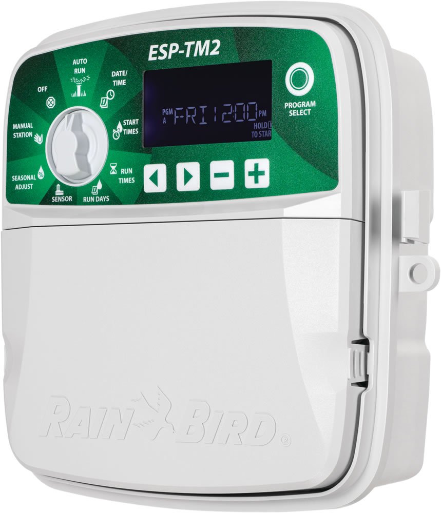 Rain Bird ESP-TM2 4 zones, front view, enables simple, efficient lawn watering.