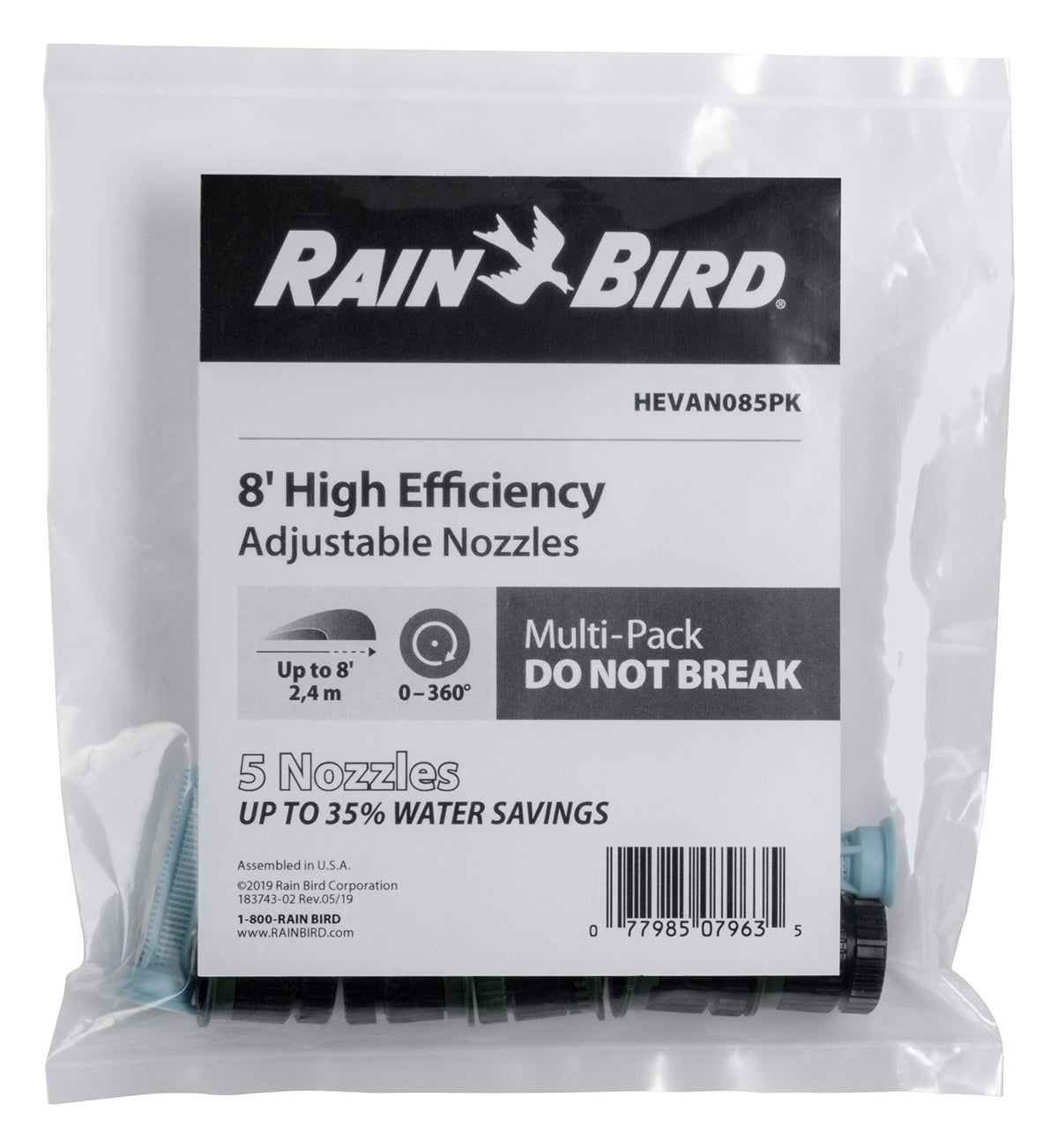 Rain Bird HEVAN085PK adjustment collar demonstrates full pattern control.