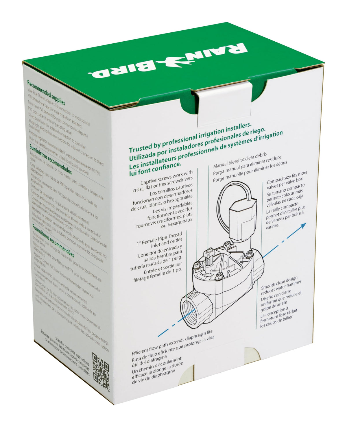 Rain Bird HV100FF external bleed screw for easy system flushing.