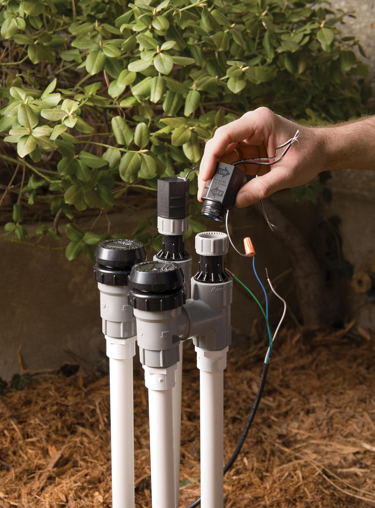 Rain Bird tool-free install solenoid simplifies replacement tasks.