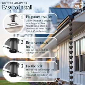 Rain Chains Direct gutter hole 2.25 diameter ensures smooth installation.