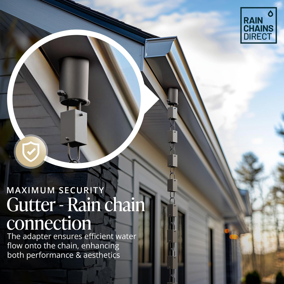 Rain Chains Direct height 3in highlights compact mounting for small spaces.