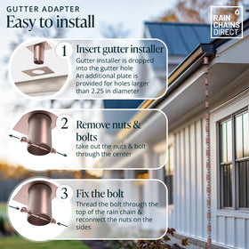 Rain Chains Direct installation-ready setup ready to attach to gutter.