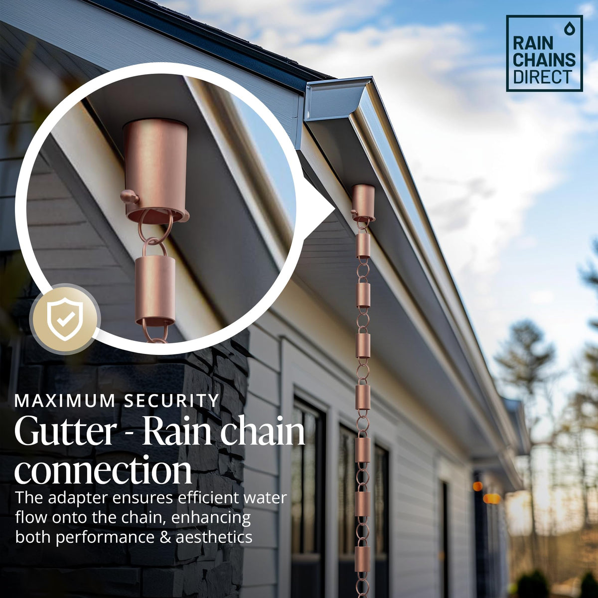 Rain Chains Direct quality advantage highlights craftsmanship and durable materials.